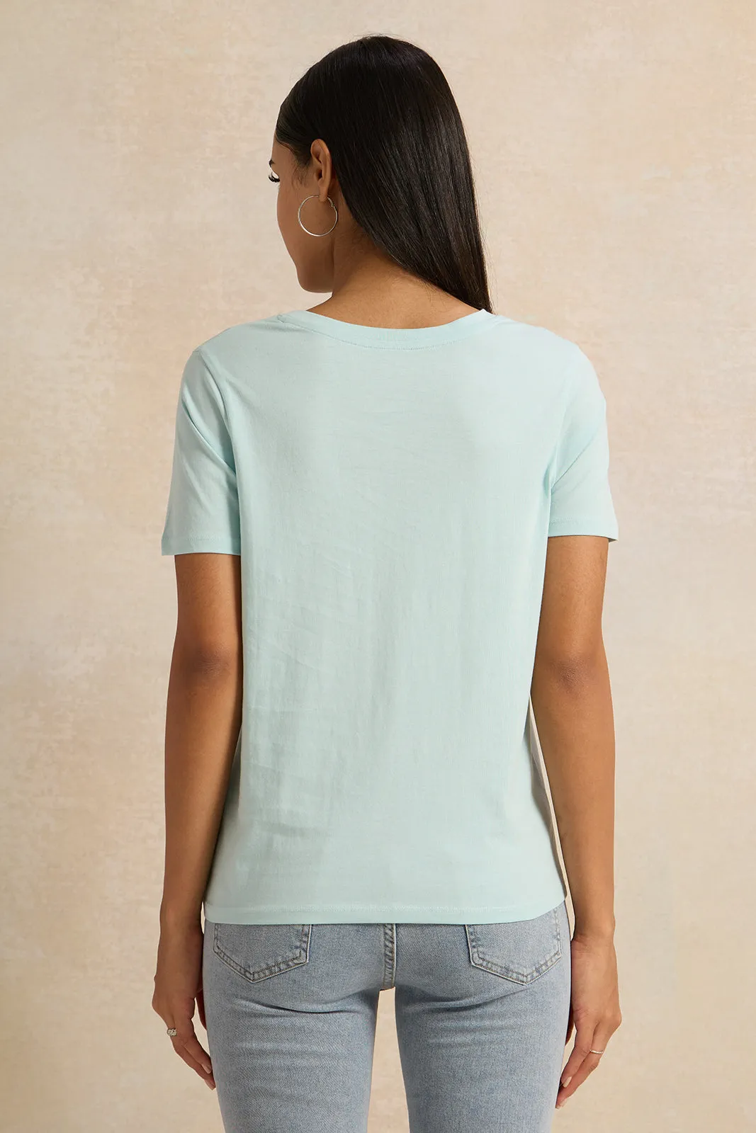 Women Blue Basic Crew Neck T-Shirt sold by Redtag product image thumbnail 3