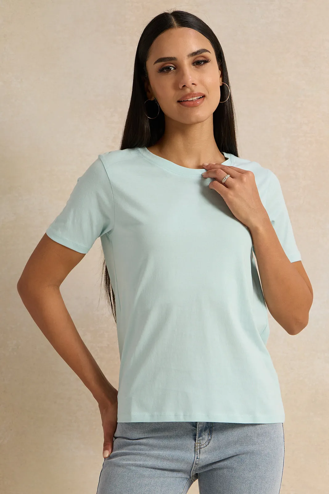Women Blue Basic Crew Neck T-Shirt sold by Redtag
