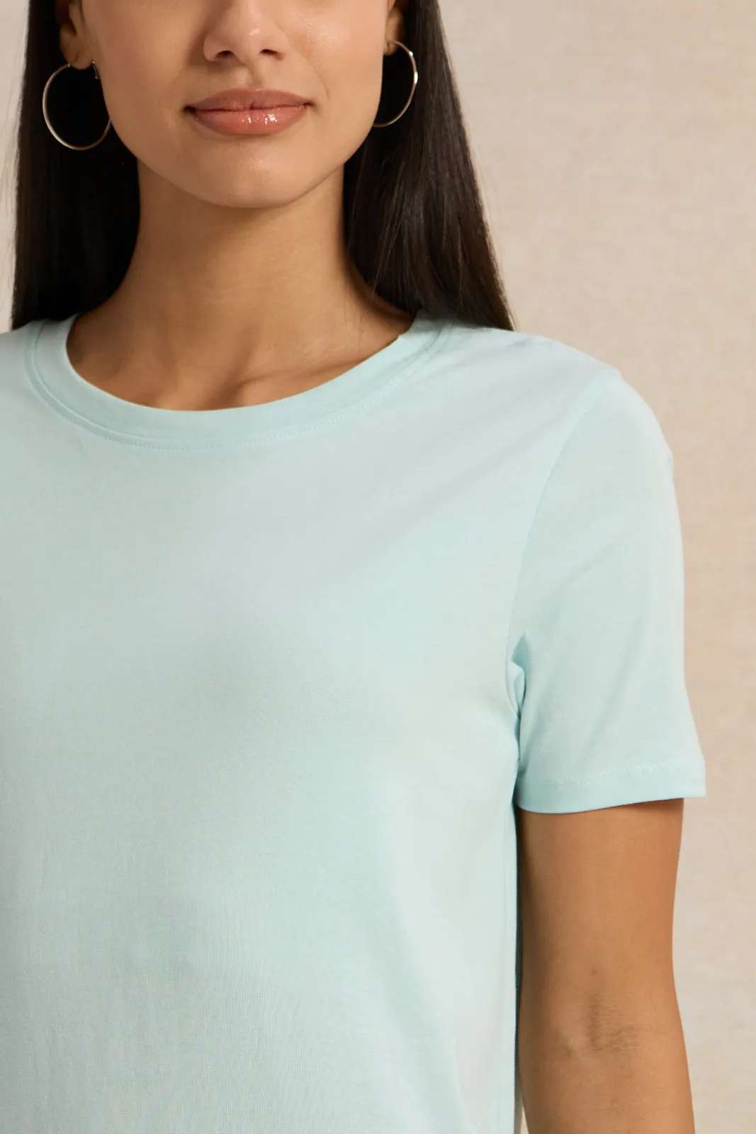 Women Blue Basic Crew Neck T-Shirt sold by Redtag product image thumbnail 4