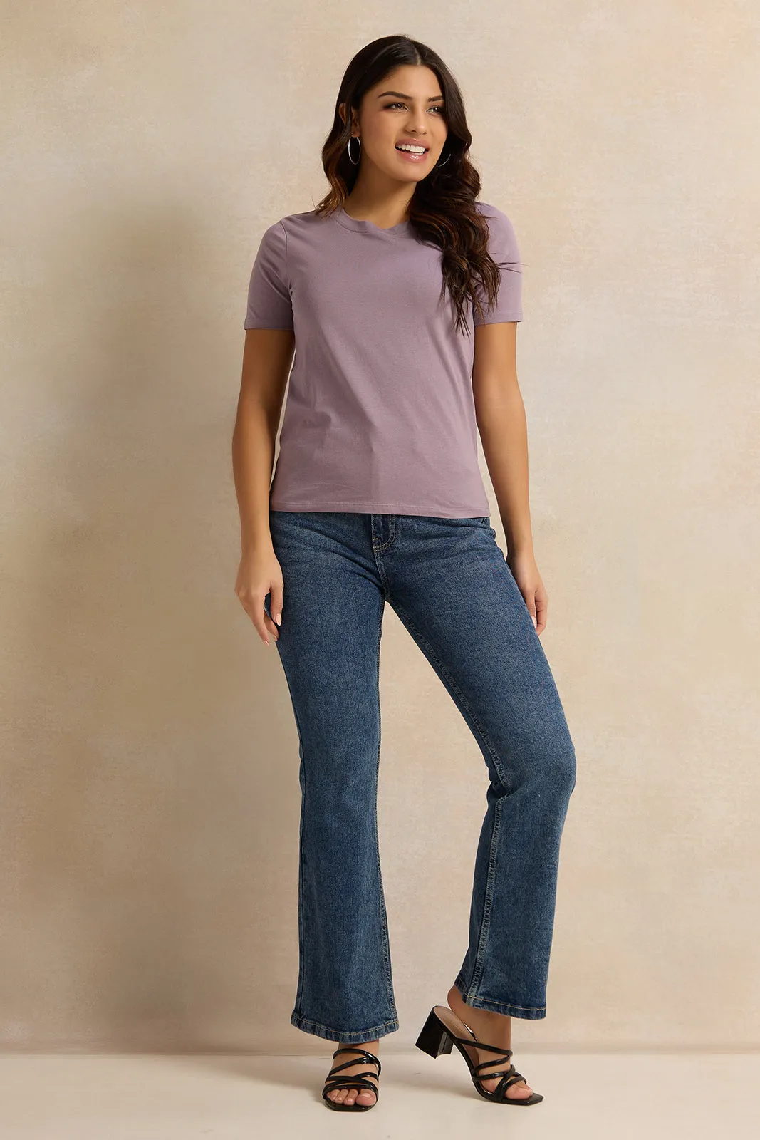 Women Mauve Basic Crew Neck T-Shirt sold by Redtag product image thumbnail 2