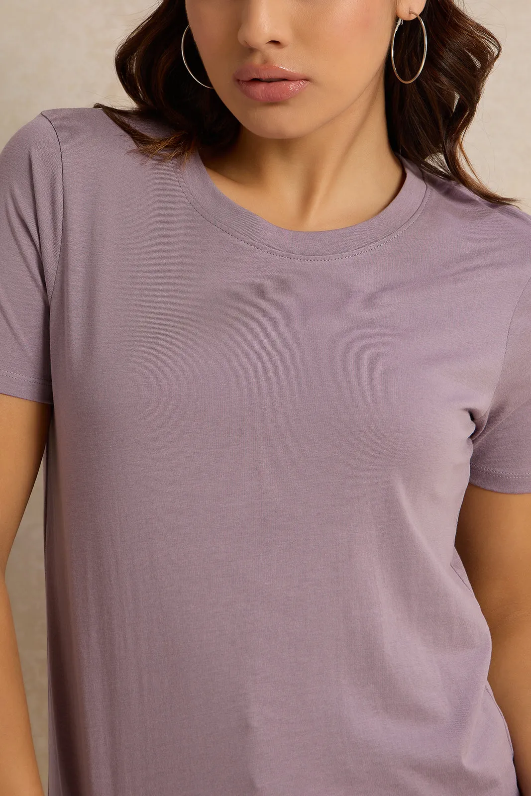 Women Mauve Basic Crew Neck T-Shirt sold by Redtag product image thumbnail 4