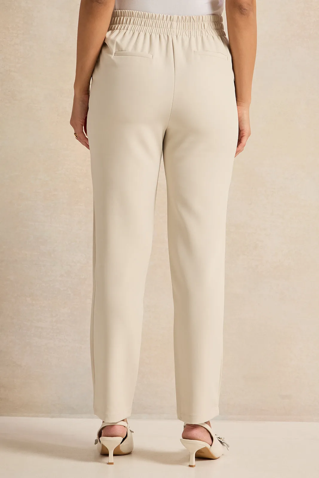 Women Beige Button Detailed Trousers sold by Redtag product image thumbnail 3