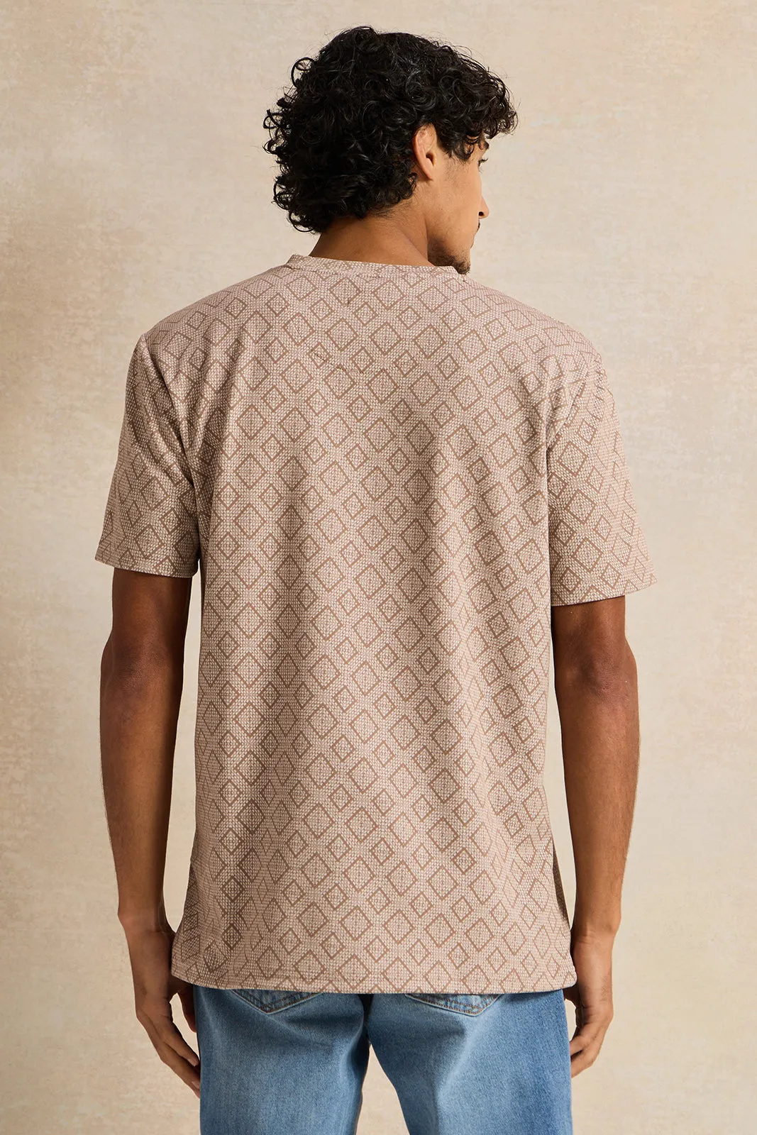 Men Beige Printed T-Shirt sold by Redtag product image thumbnail 3