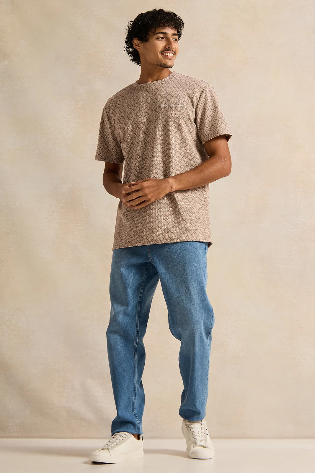 Men Beige Printed T-Shirt sold by Redtag product image thumbnail 2