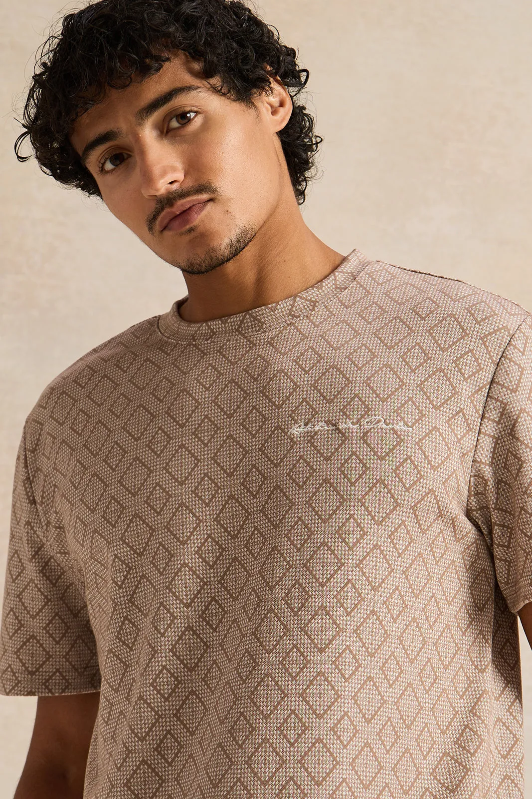 Men Beige Printed T-Shirt sold by Redtag product image thumbnail 4