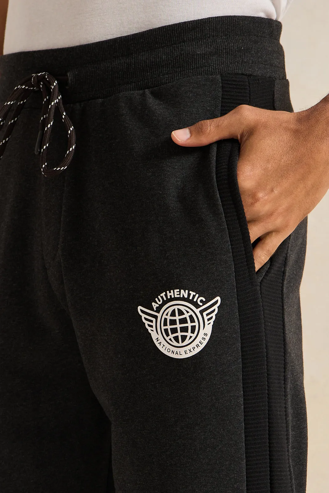 Men Charcoal Logo Print Active Pants sold by Redtag product image thumbnail 4