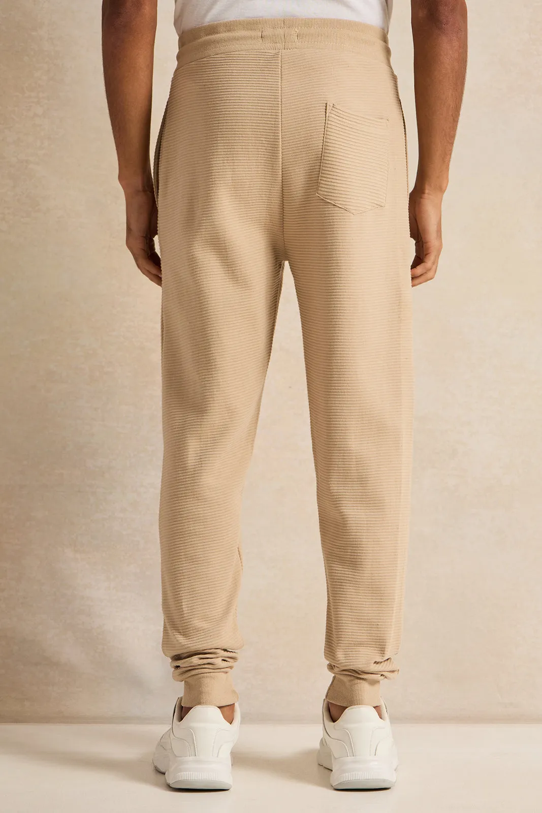 Men Beige Logo Print Active Pants sold by Redtag product image thumbnail 3
