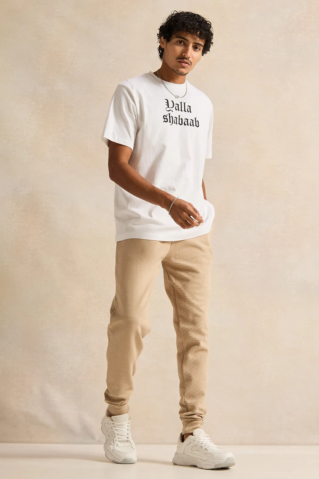 Men Beige Logo Print Active Pants sold by Redtag product image thumbnail 2