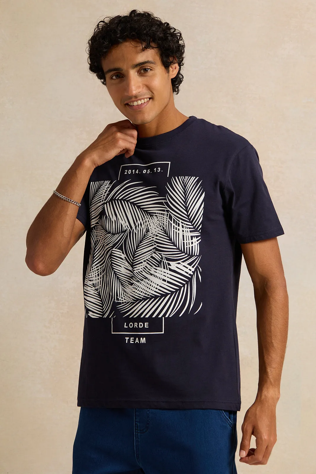 Men Navy Printed T-Shirt sold by Redtag