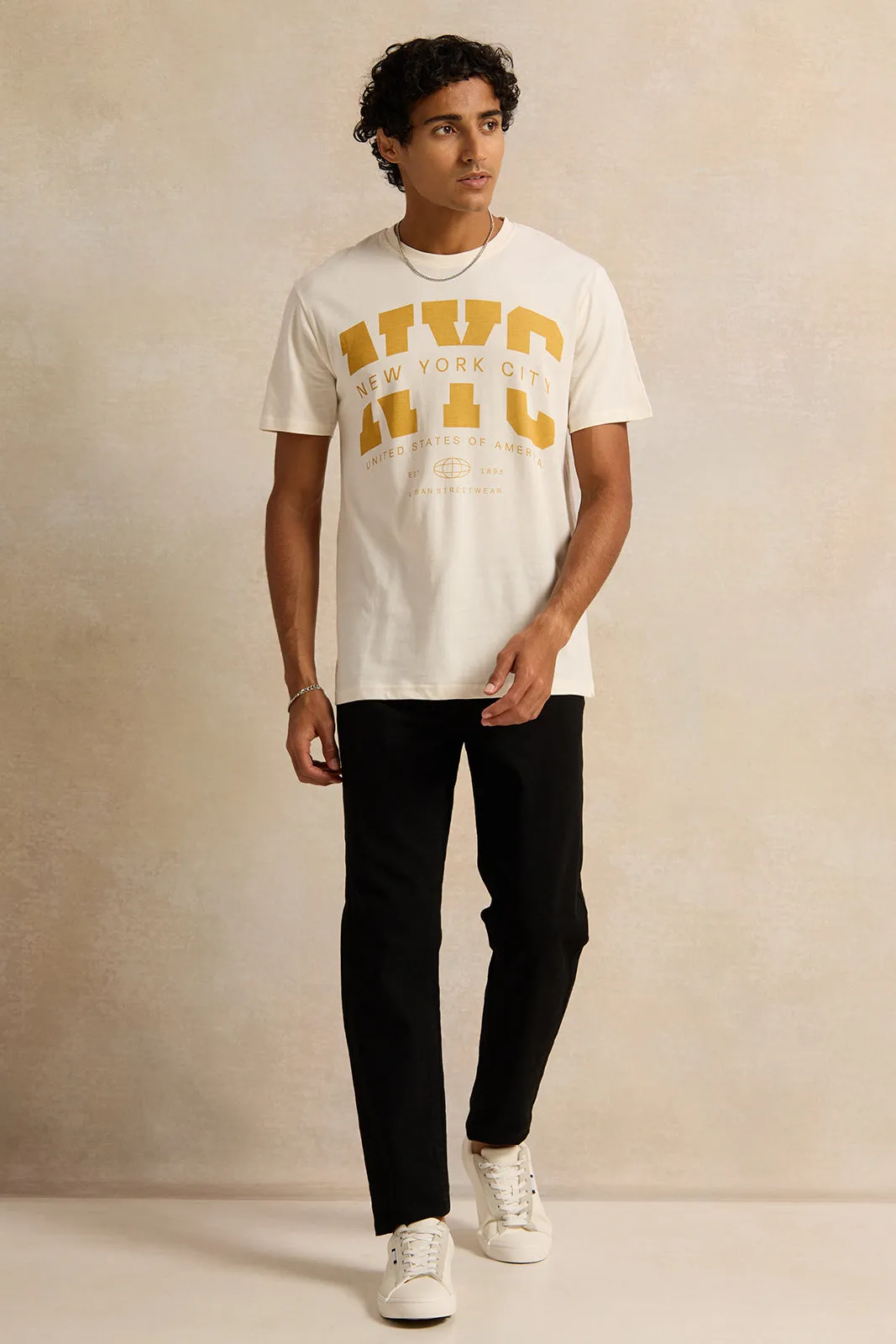Men Beige Printed T-Shirt sold by Redtag product image thumbnail 2