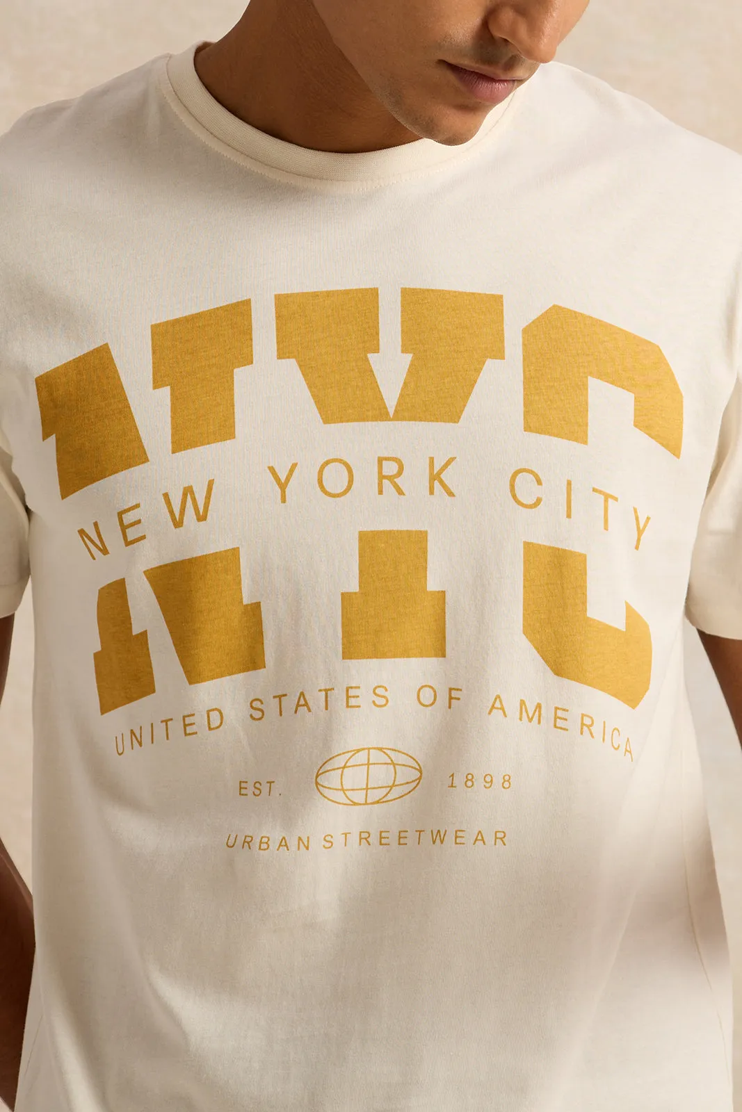 Men Beige Printed T-Shirt sold by Redtag product image thumbnail 4