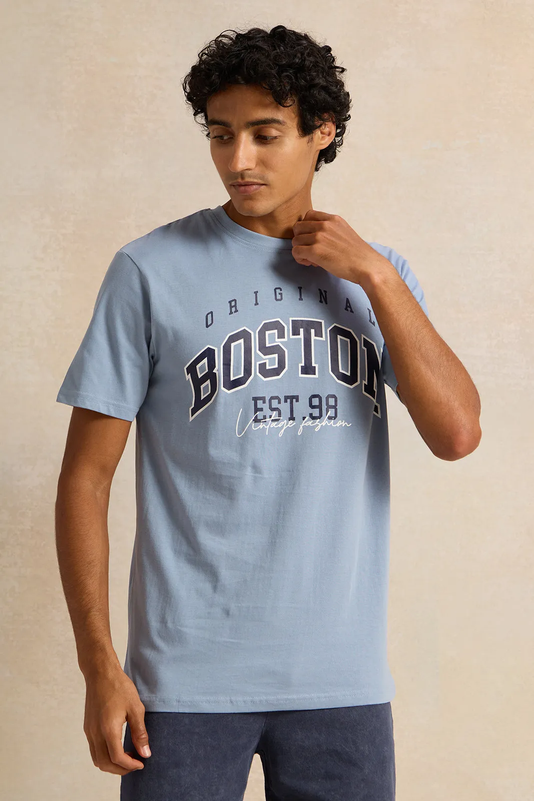 Men Blue Printed T-Shirt sold by Redtag