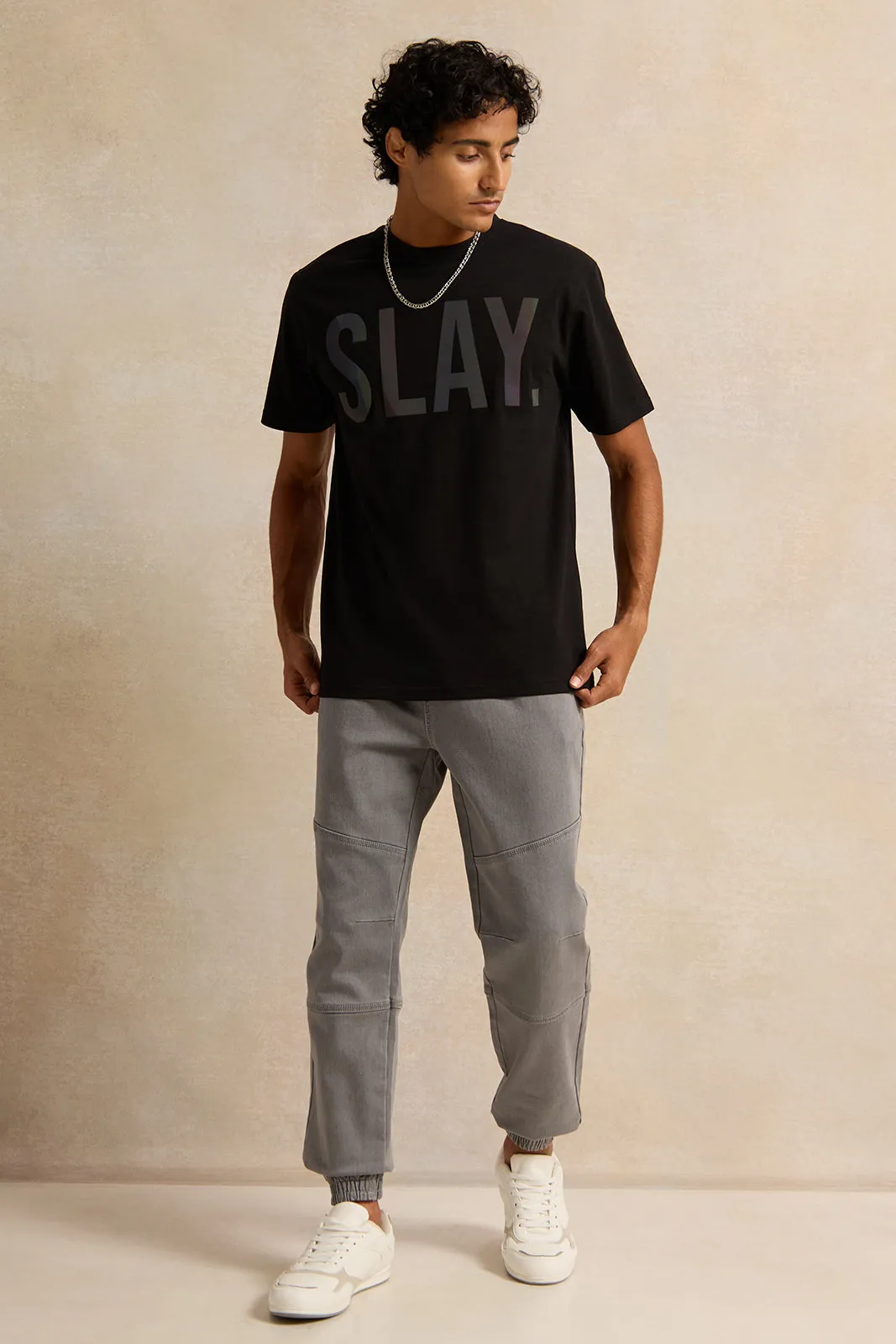 Men Black Printed T-Shirt sold by Redtag product image thumbnail 2