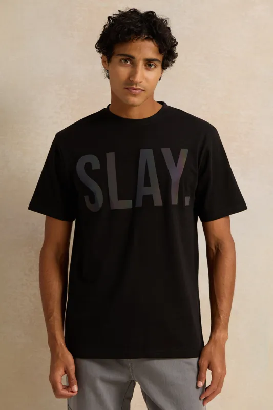 Men Black Printed T-Shirt sold by Redtag