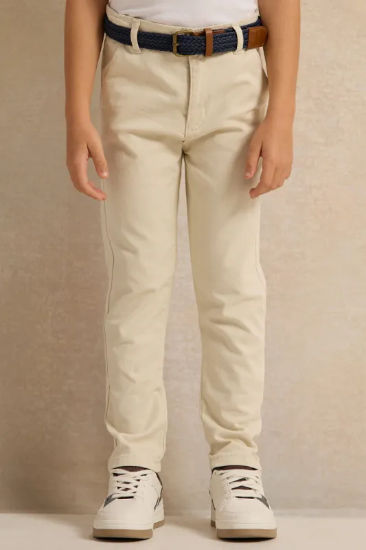 Boys  Beige Dobby Belted Trouser sold by Redtag