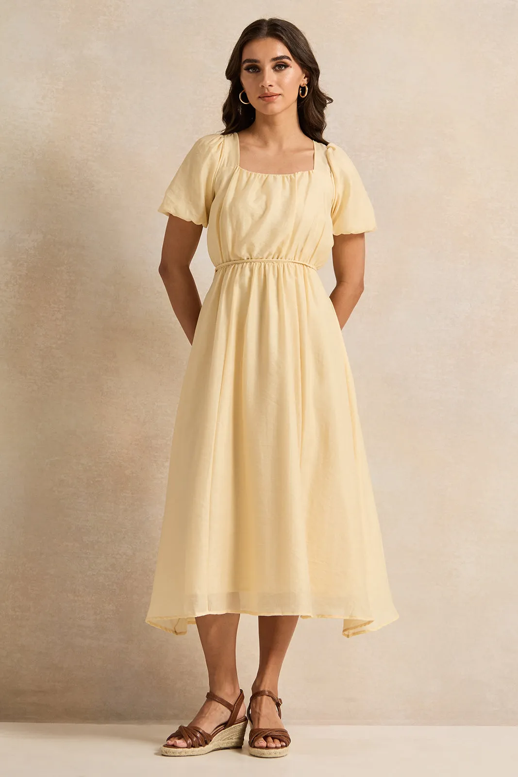 Women Yellow Square Neck Dress sold by Redtag product image thumbnail 4