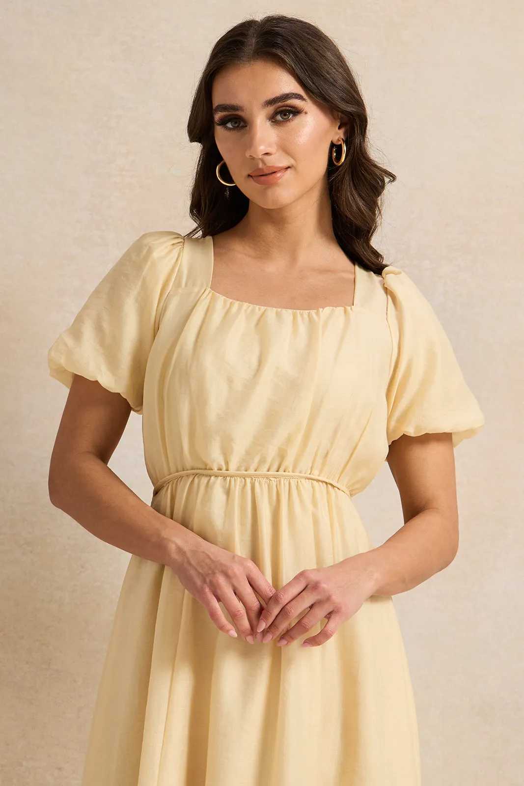 Women Yellow Square Neck Dress sold by Redtag product image thumbnail 2