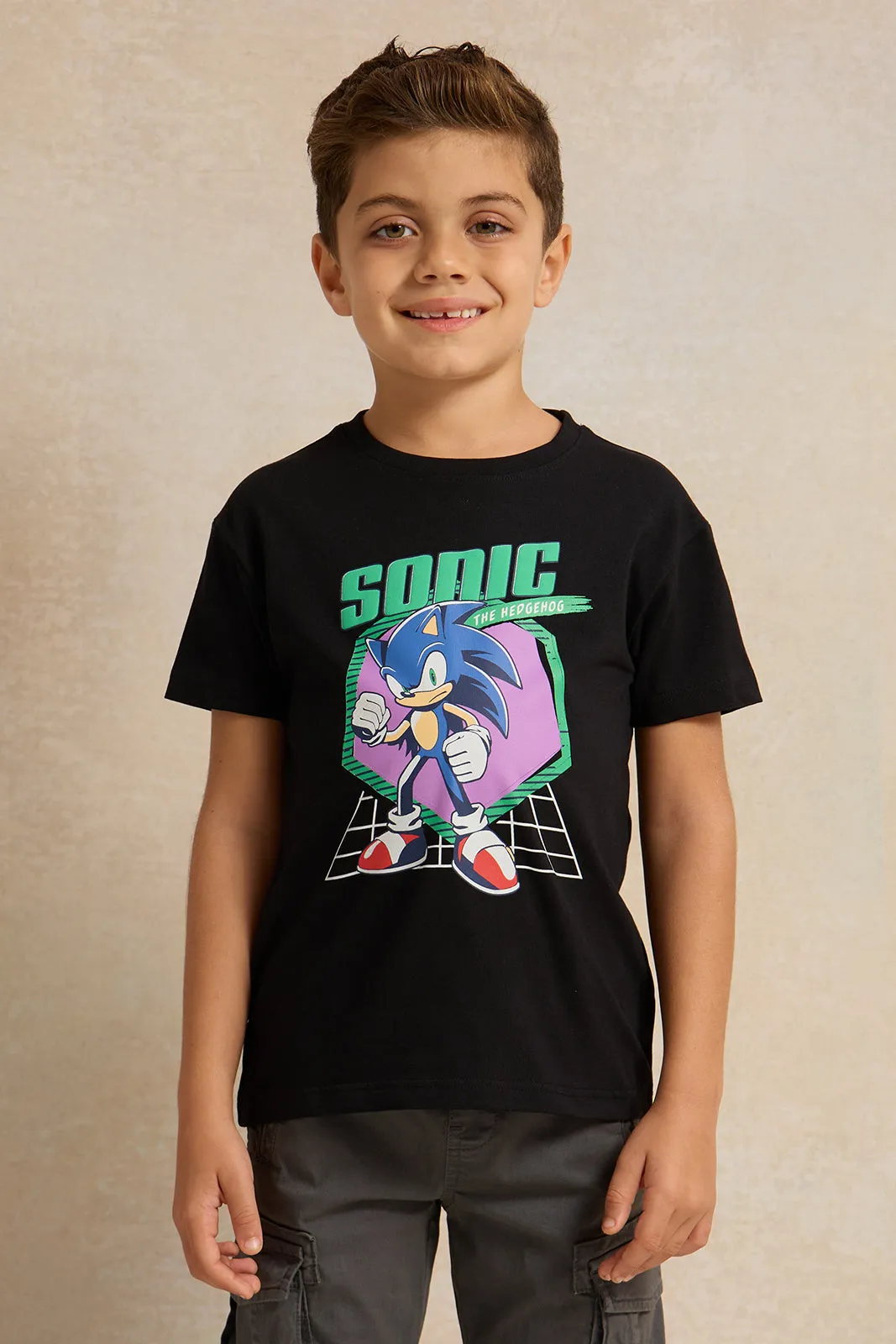 Boys Black Sonic Character Printed Tshirt sold by Redtag