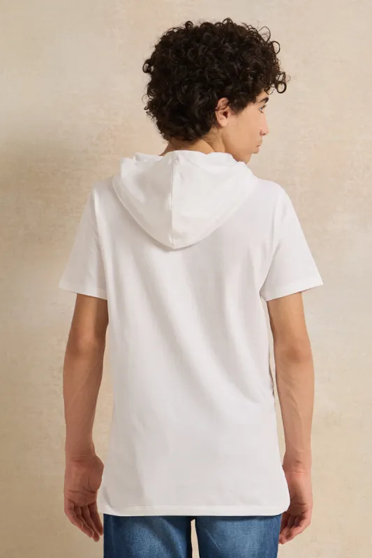 Senior Boys White Hooded T-Shirt sold by Redtag