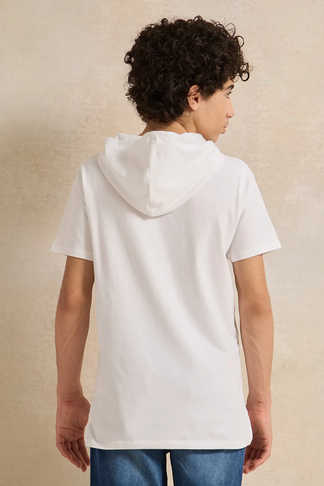 Senior Boys White Hooded T-Shirt sold by Redtag