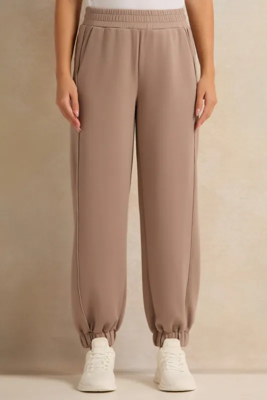 Women Brown Elasticated Jogger Pants sold by Redtag