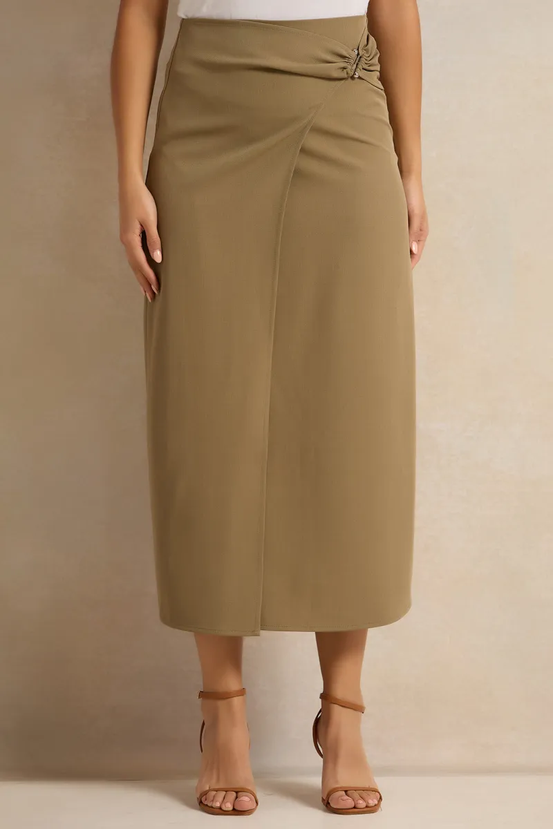 Women Brown Wrap Twisted Skirt sold by Redtag