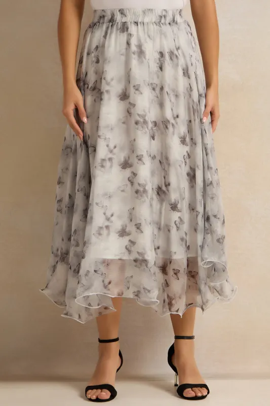 Women Grey Organza Printed Skirt sold by Redtag