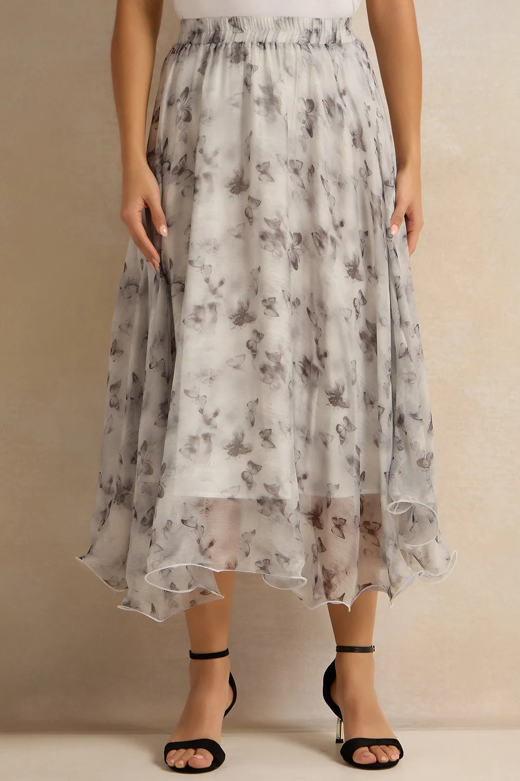 Women Grey Organza Printed Skirt sold by Redtag