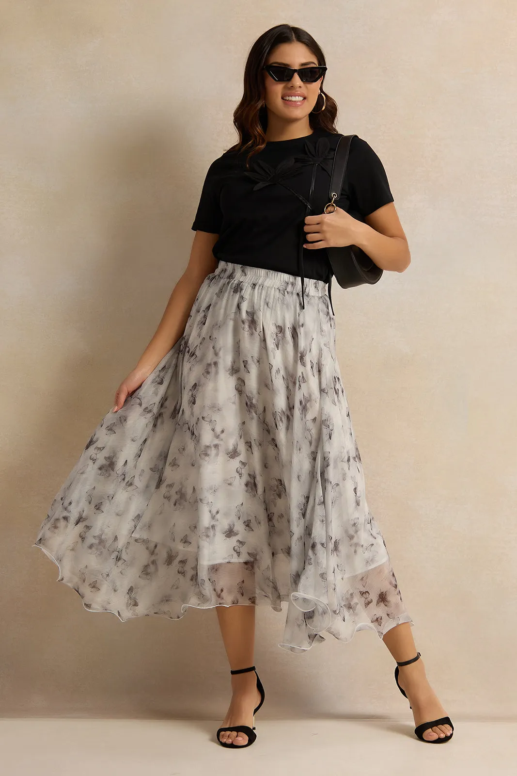 Women Grey Organza Printed Skirt sold by Redtag product image thumbnail 2