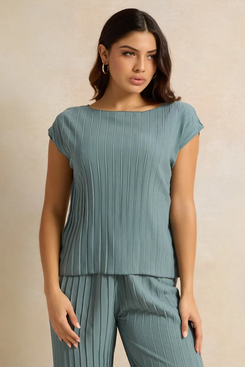 Women Blue Pleated Blouse sold by Redtag