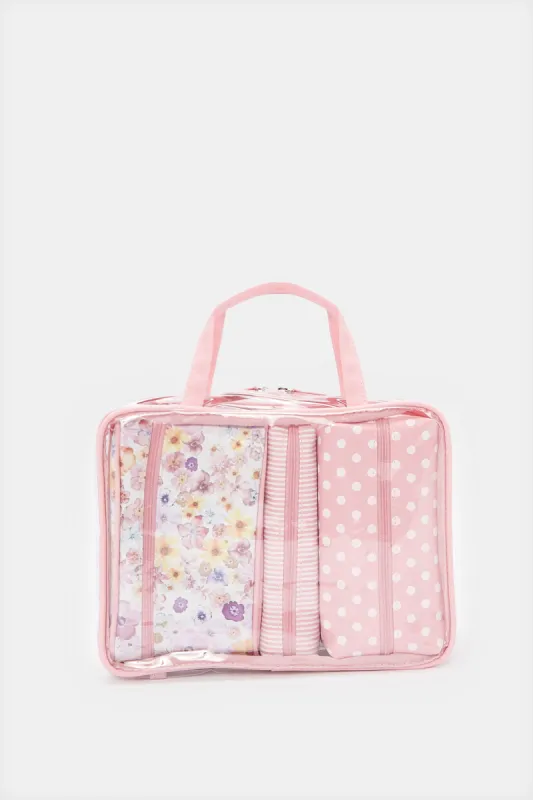 Women Pink Printed Cosmetic Pouch Set (4 Piece) sold by Redtag