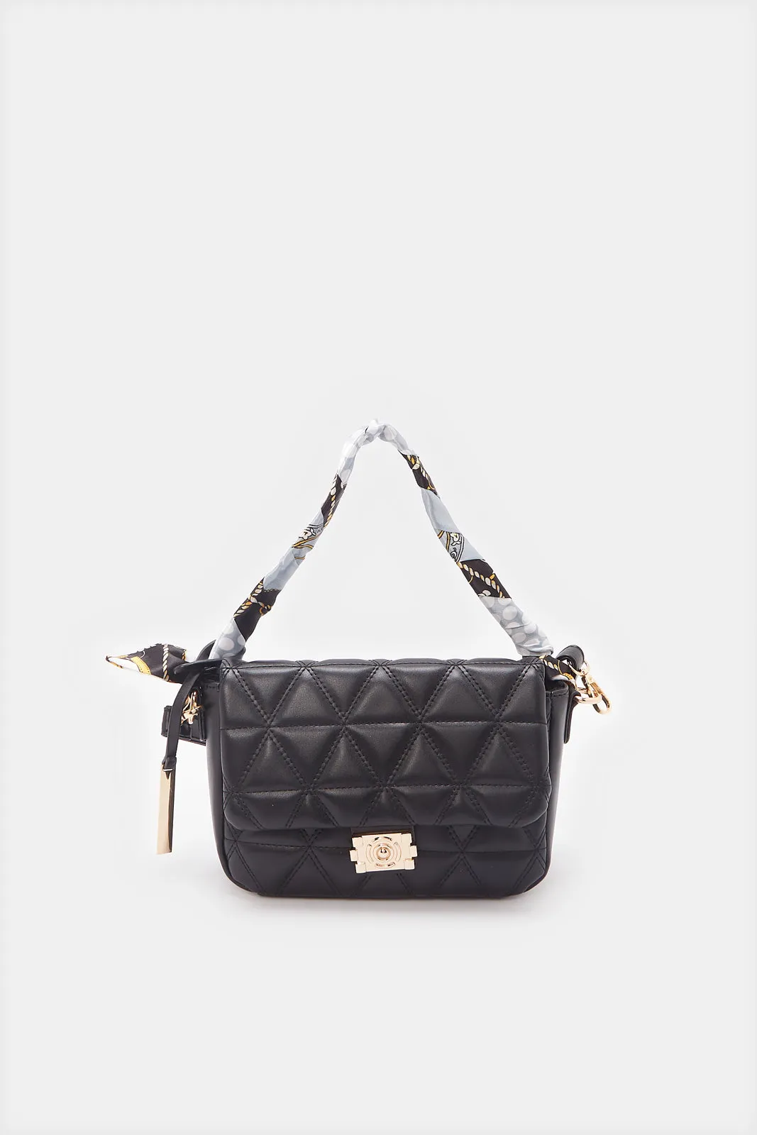 Women Black Textured Flap Messenger Bag sold by Redtag