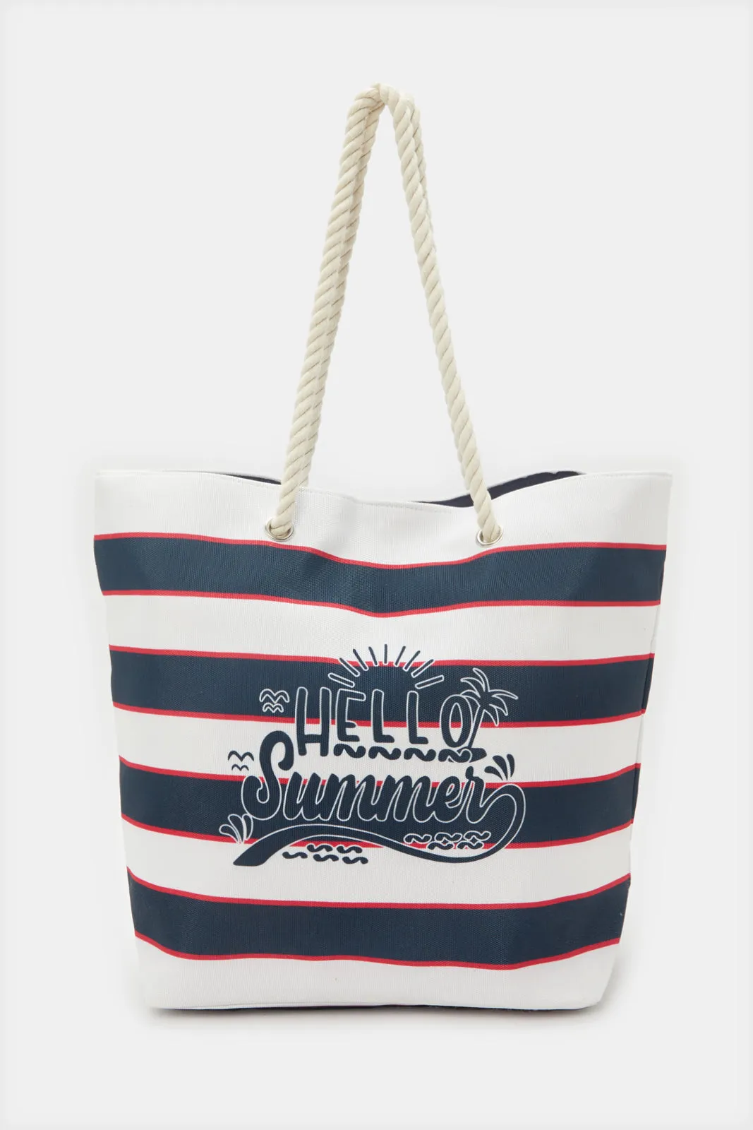 Women Navy And White Striped Beach Bag sold by Redtag