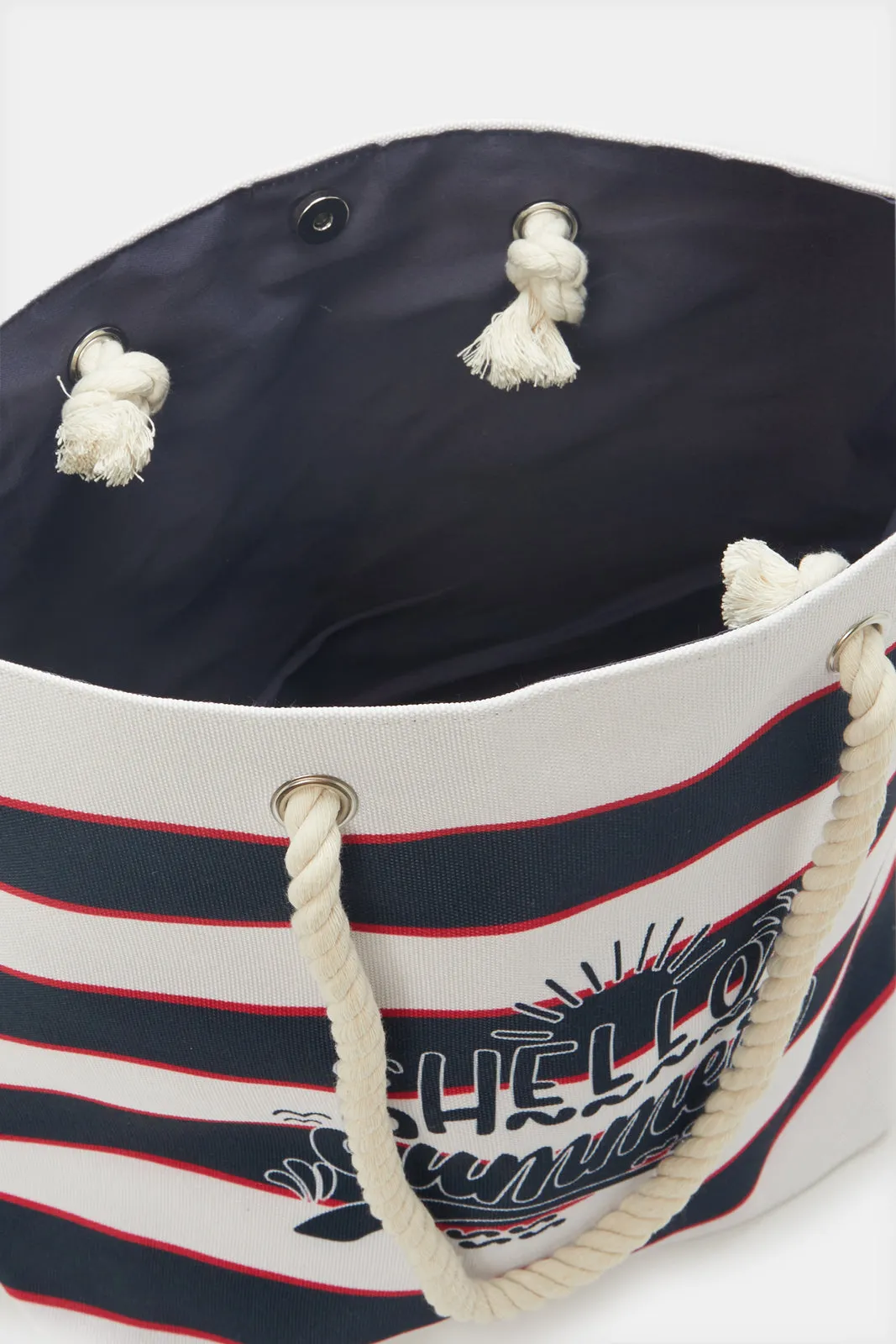 Women Navy And White Striped Beach Bag sold by Redtag product image thumbnail 4