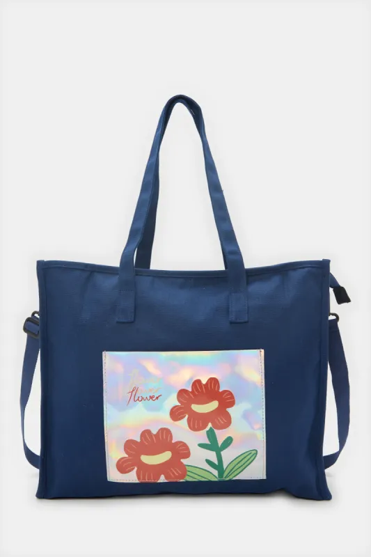 Women Navy Embellished Shopper Bag sold by Redtag