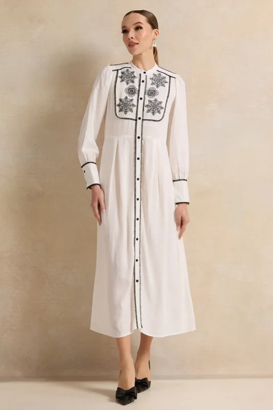 Women White Embroidered Long Dress sold by Redtag