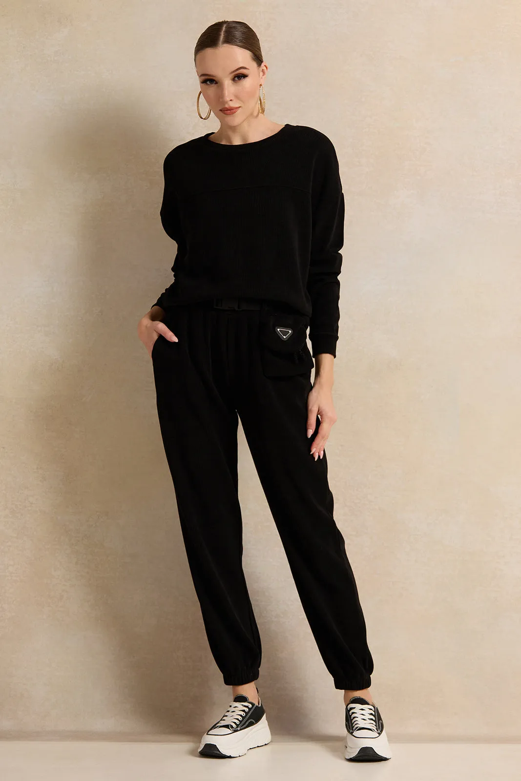 Women Black Jogger Trousers With Waist Bag sold by Redtag product image thumbnail 2