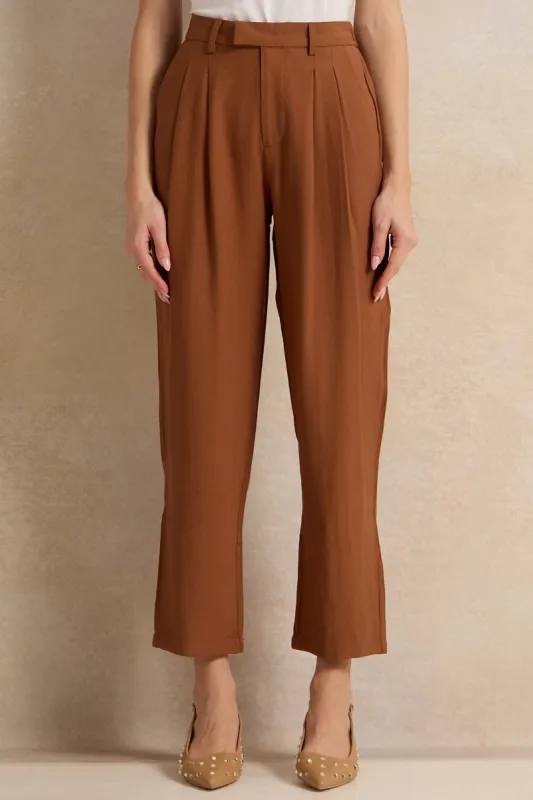 Women Brown Straight Fit Trousers sold by Redtag