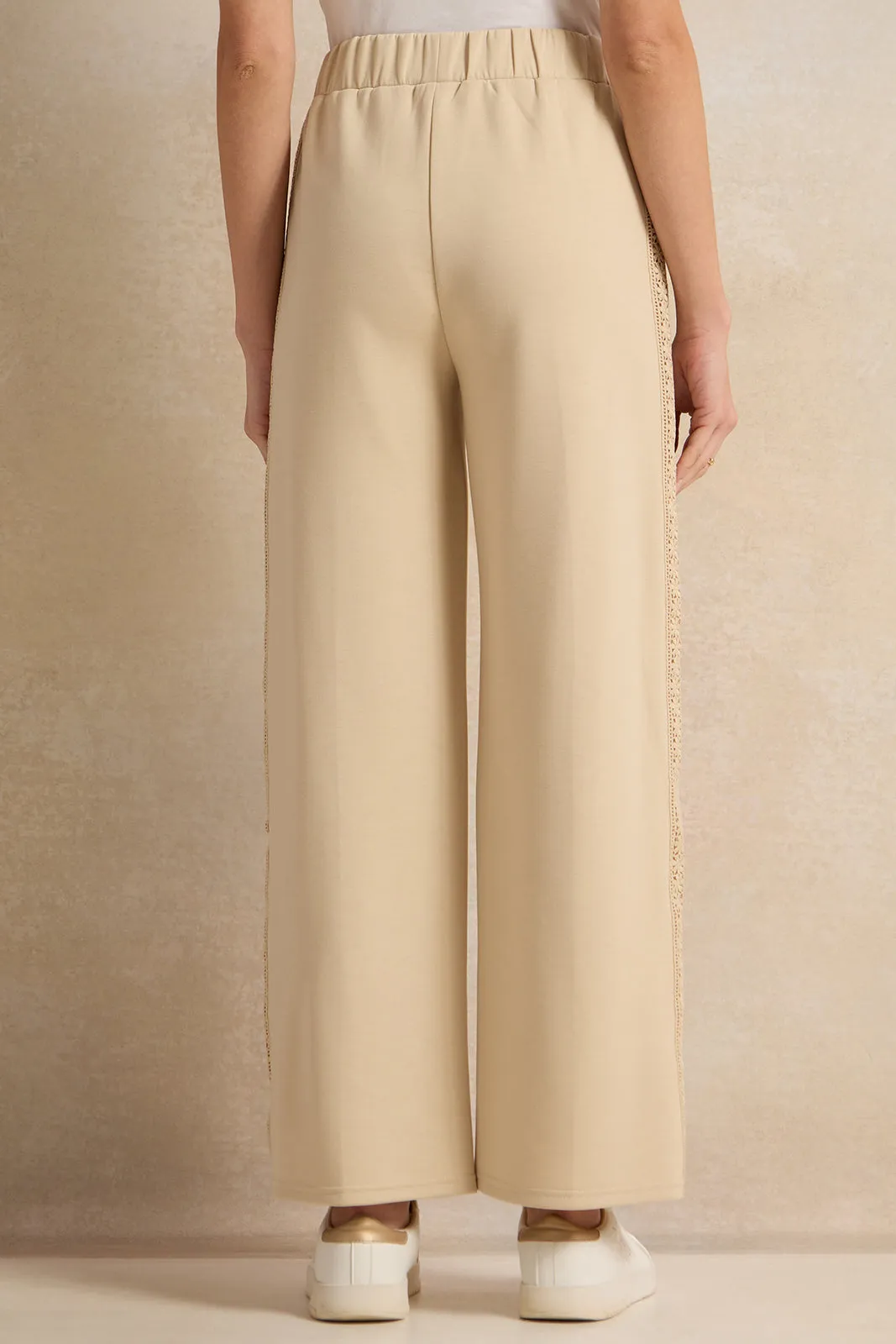 Women Beige Trousers With Side Lace Trim sold by Redtag product image thumbnail 3