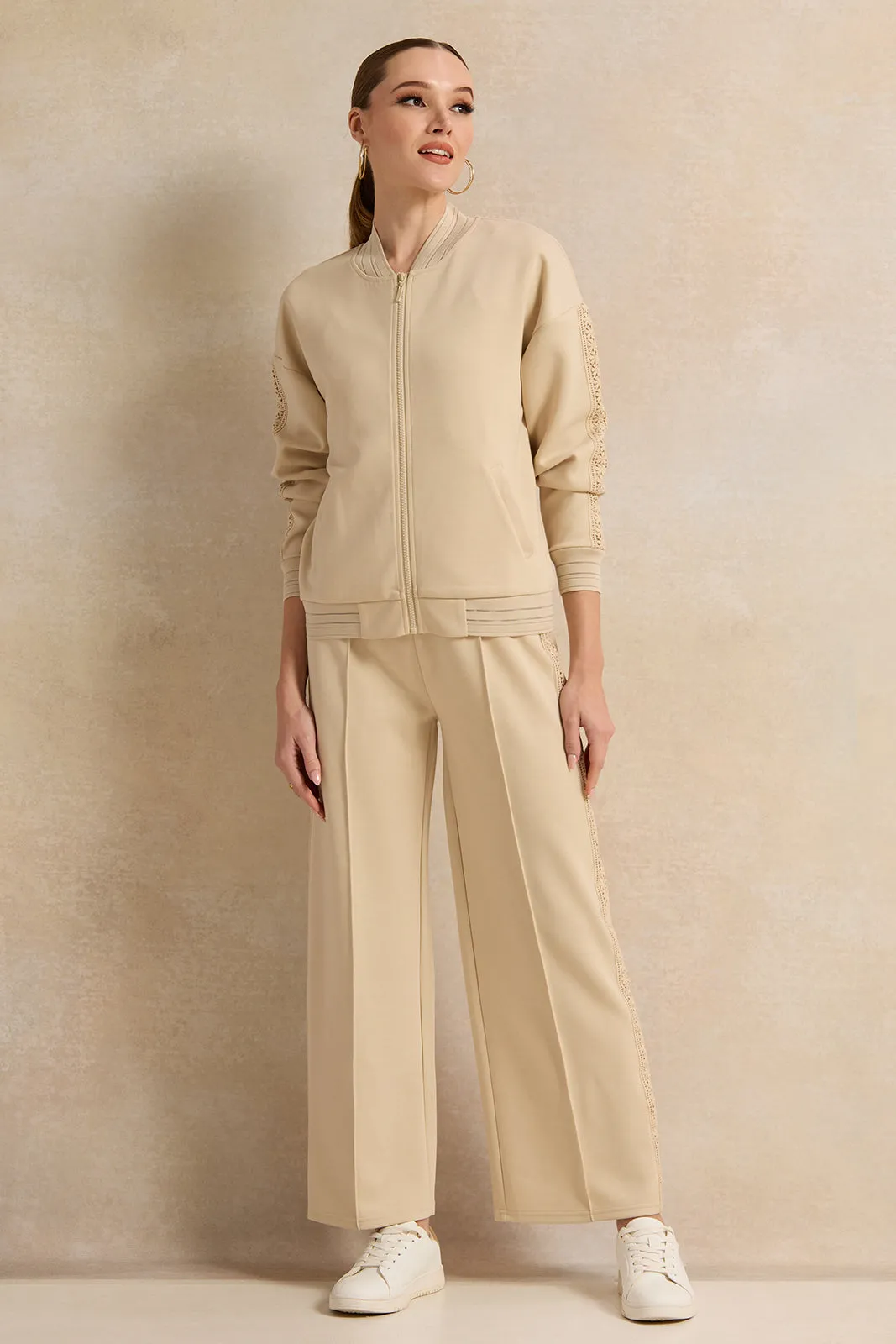 Women Beige Trousers With Side Lace Trim sold by Redtag product image thumbnail 2