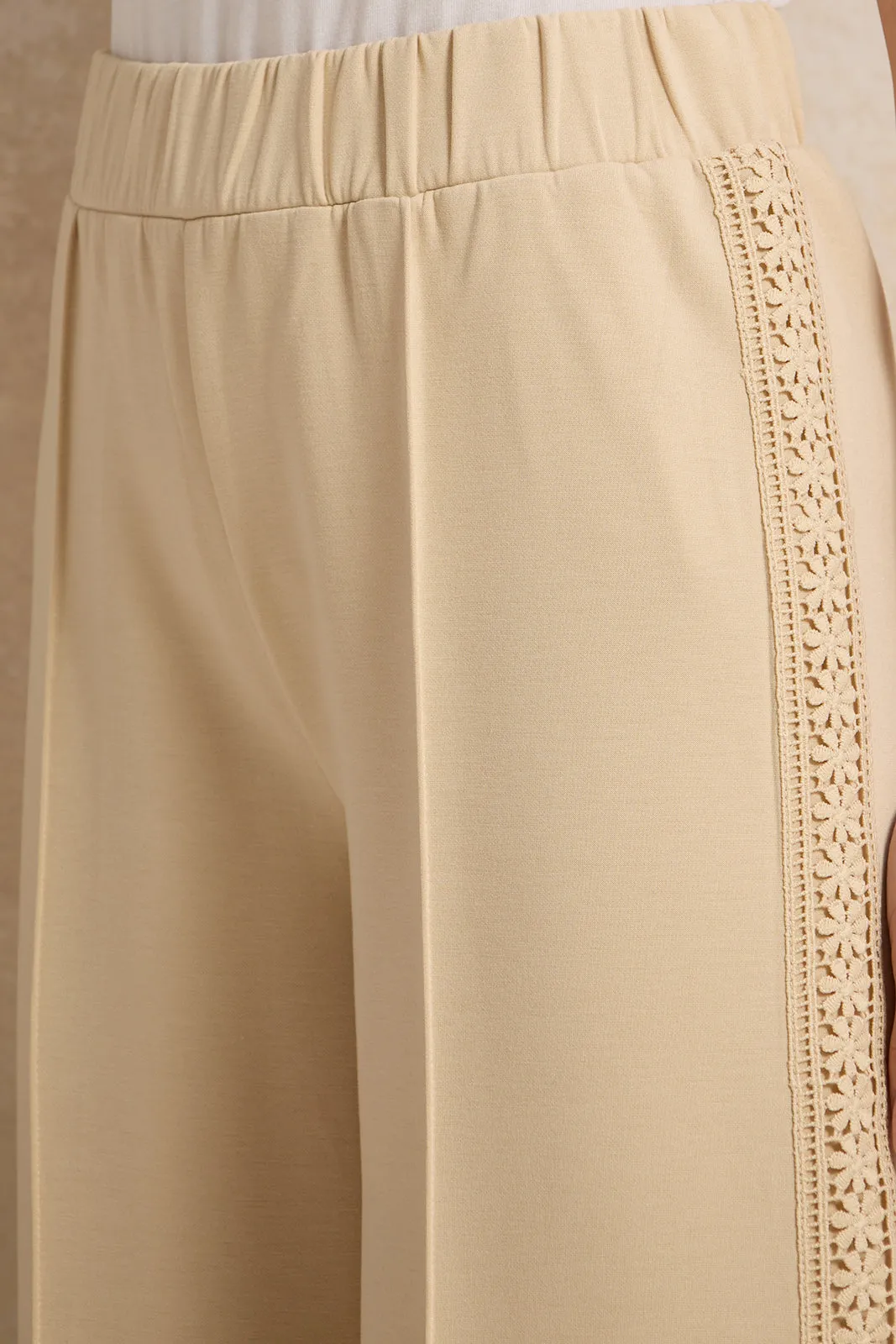 Women Beige Trousers With Side Lace Trim sold by Redtag product image thumbnail 4