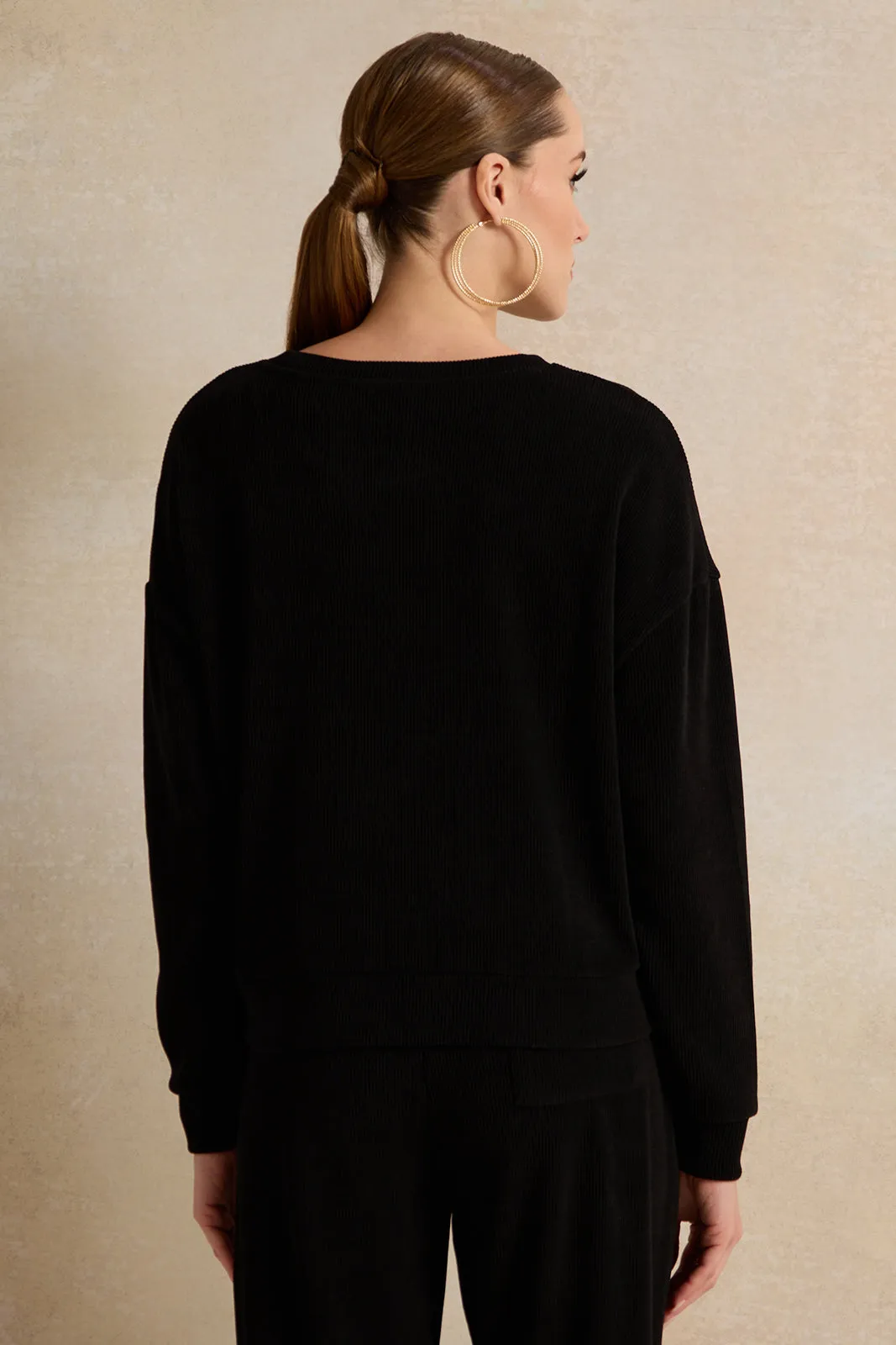 Women Black Ribbed Sweatshirt sold by Redtag product image thumbnail 3