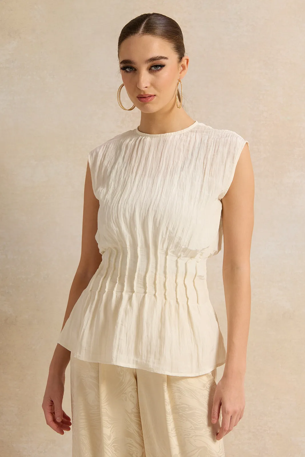 Women Ivory Textured Top sold by Redtag