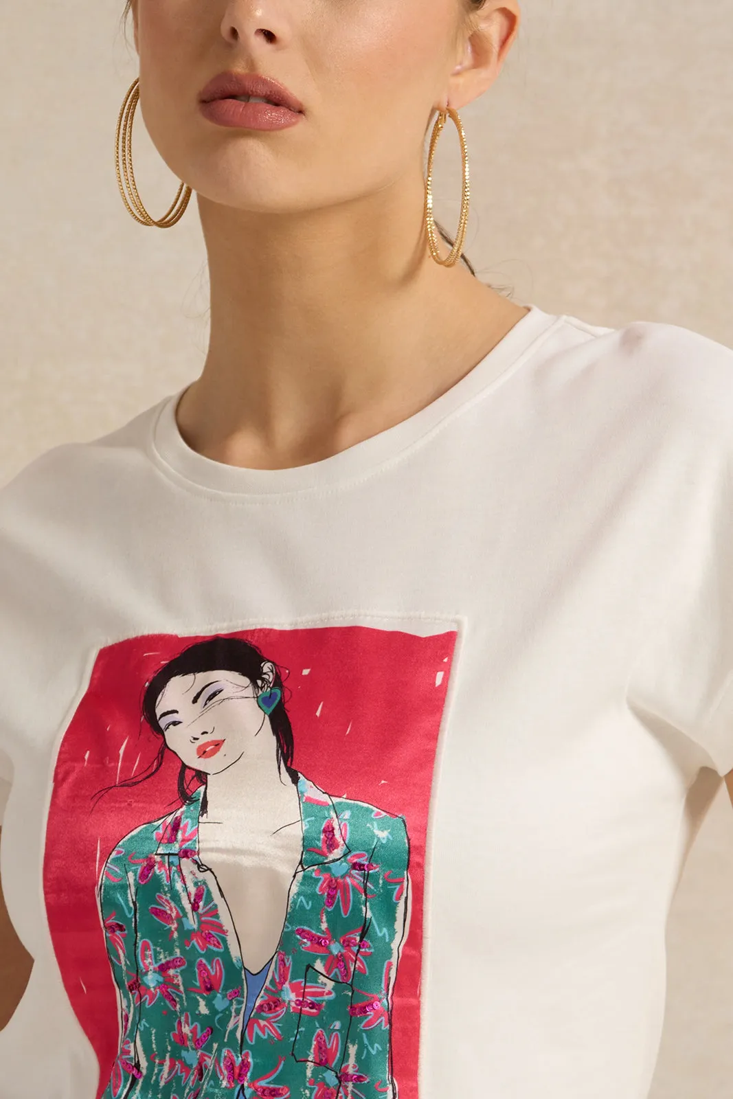 Women White Embellished T-Shirt sold by Redtag product image thumbnail 4