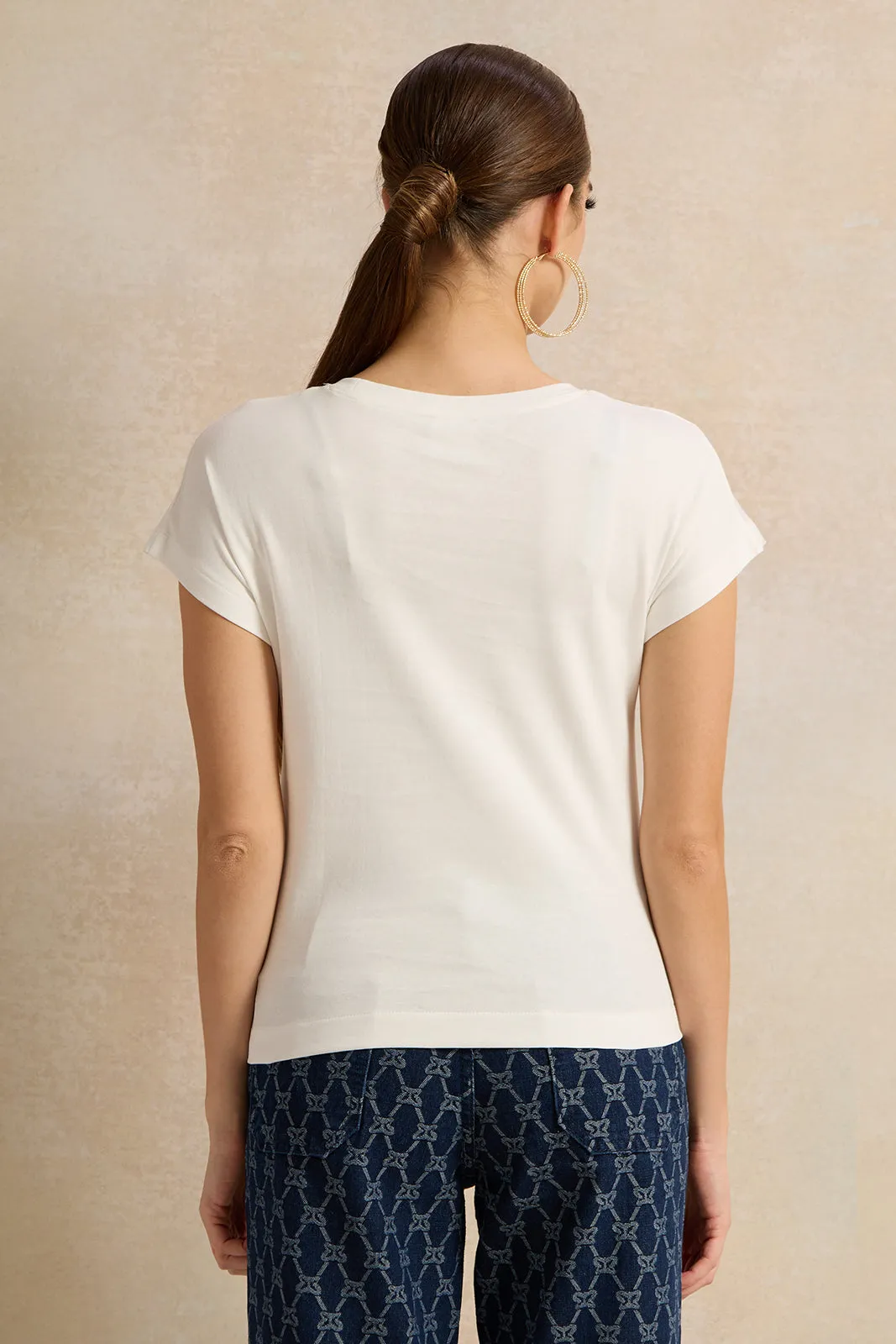 Women White Embellished T-Shirt sold by Redtag product image thumbnail 3