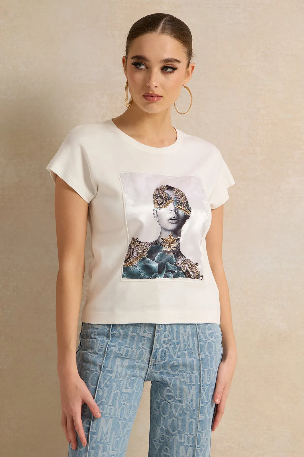 Women White Embellished t-Shirt sold by Redtag