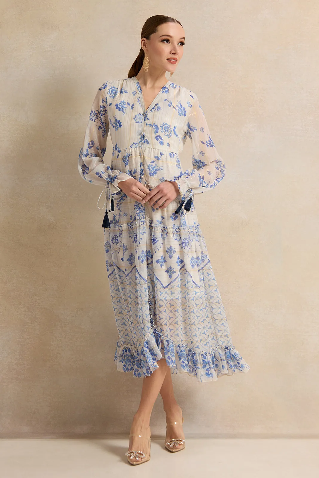 Women Blue Printed Dress sold by Redtag