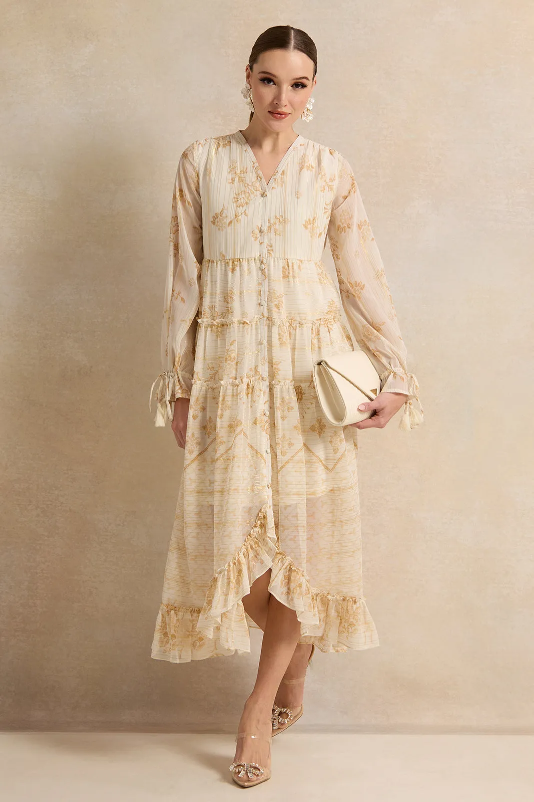 Women Beige Printed Long Dress sold by Redtag product image thumbnail 4