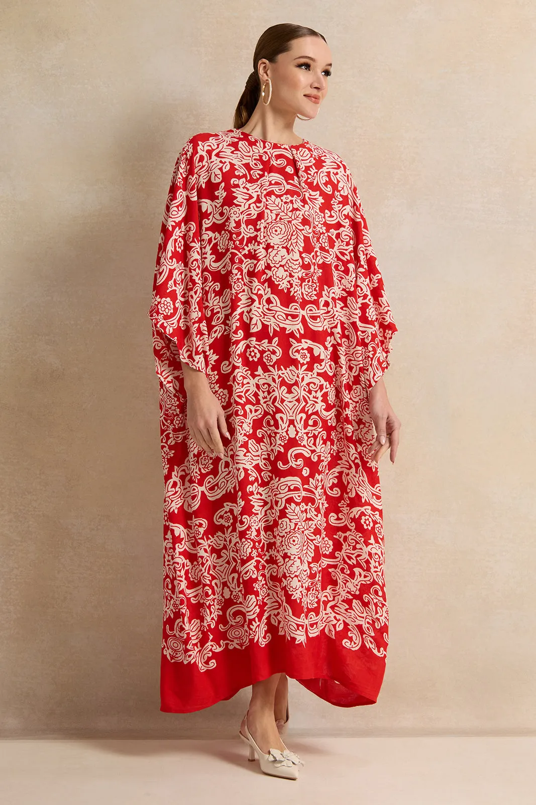 Women Red Printed Long Dress sold by Redtag