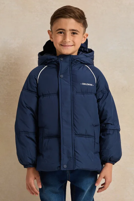 Boys Navy Padded Hooded Zip-Through Jacket sold by Redtag